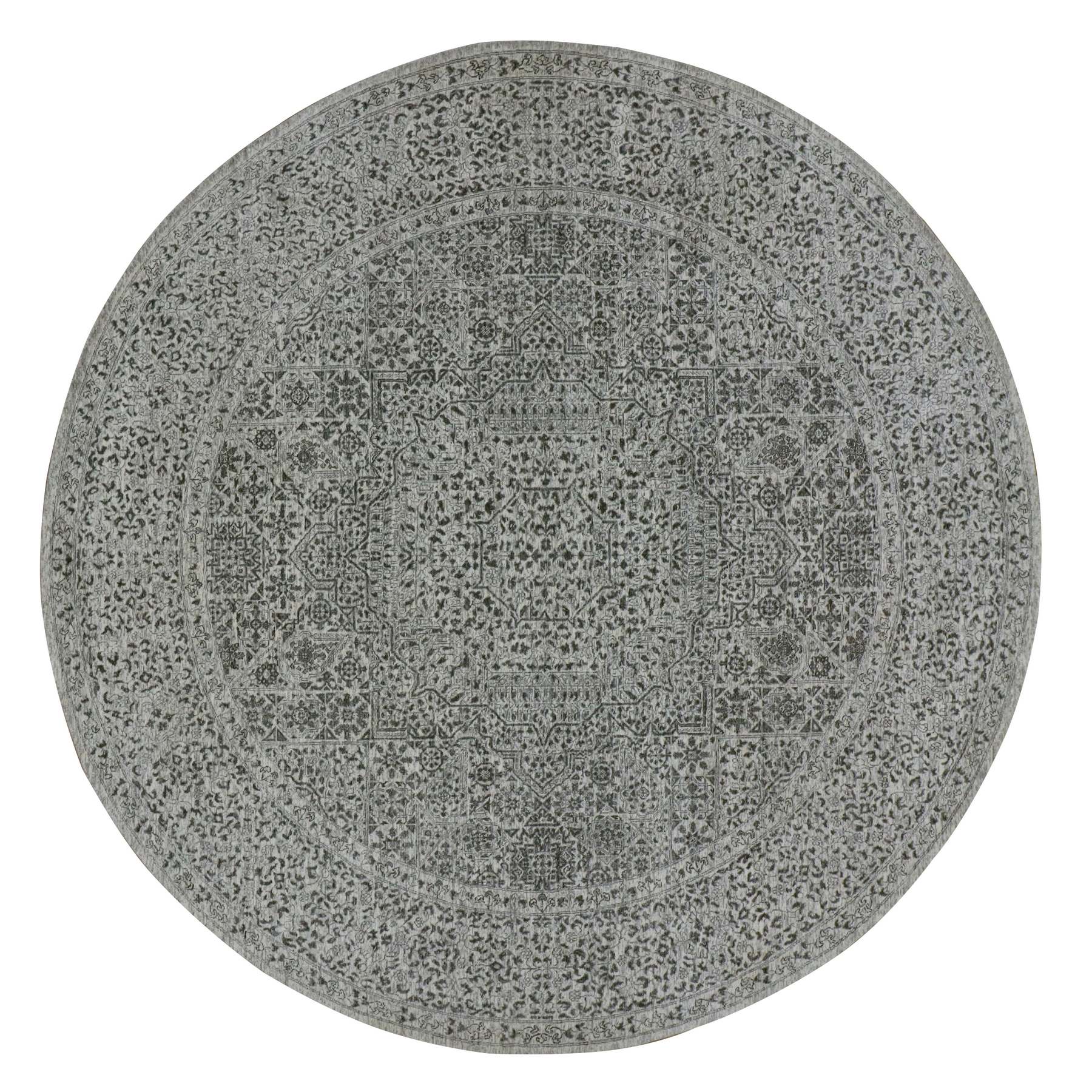 10'x10' Oxford White, Hand Knotted Tone on Tone, Undyed Organic Wool, Mamluk Dynasty Design, Round Oriental Rug 